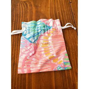 Lilly Pulitzer Fabric Drawstring Jewelry Pouch 5" X 7" Multicolor With Gold Logo